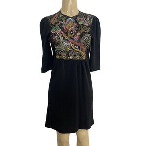 Pat Sandler Wellmore Knit Sweater Dress Black Beaded Embellished 3/4 Sleeve 8